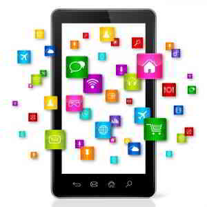 phone with apps flying around