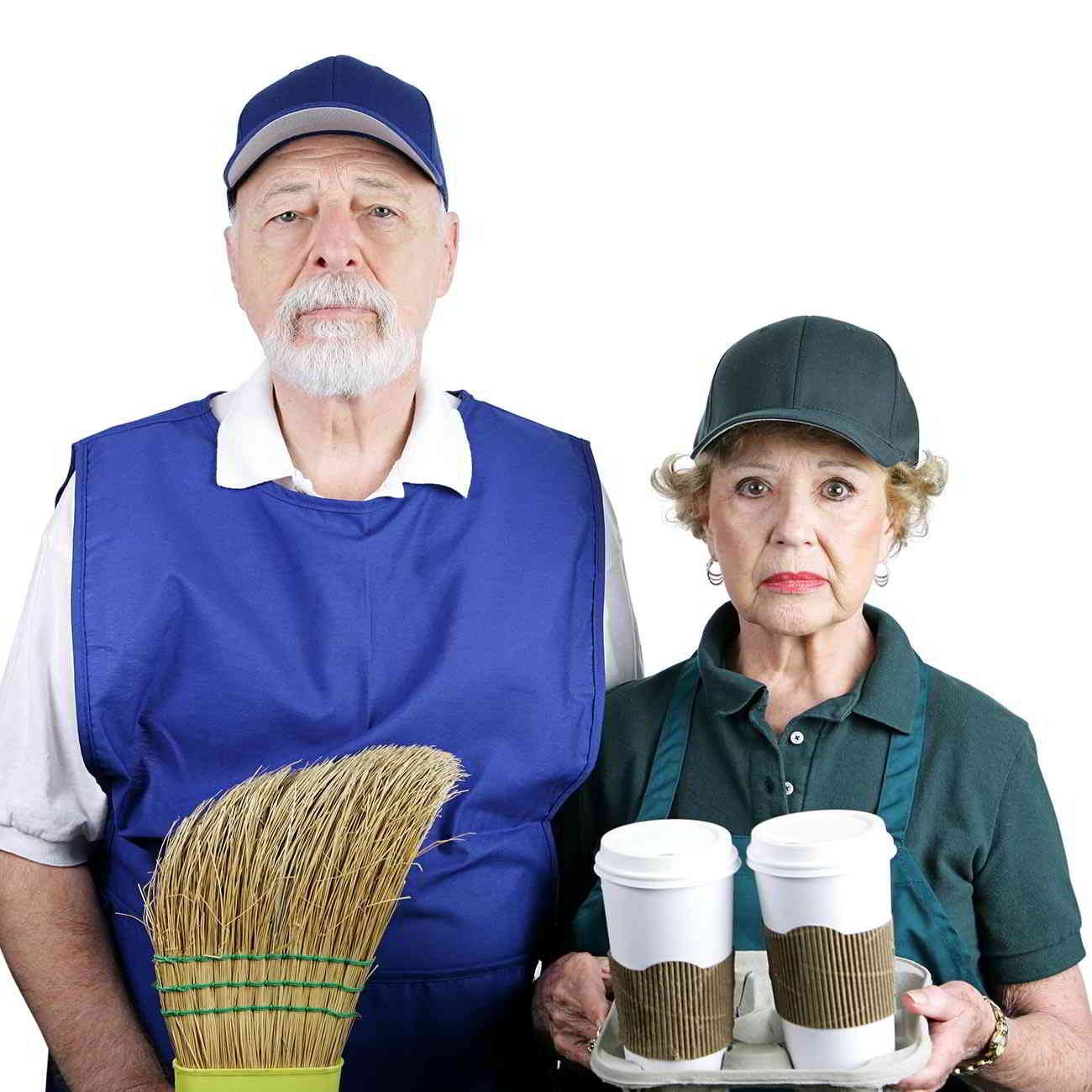 elderly couple working fast food jobs