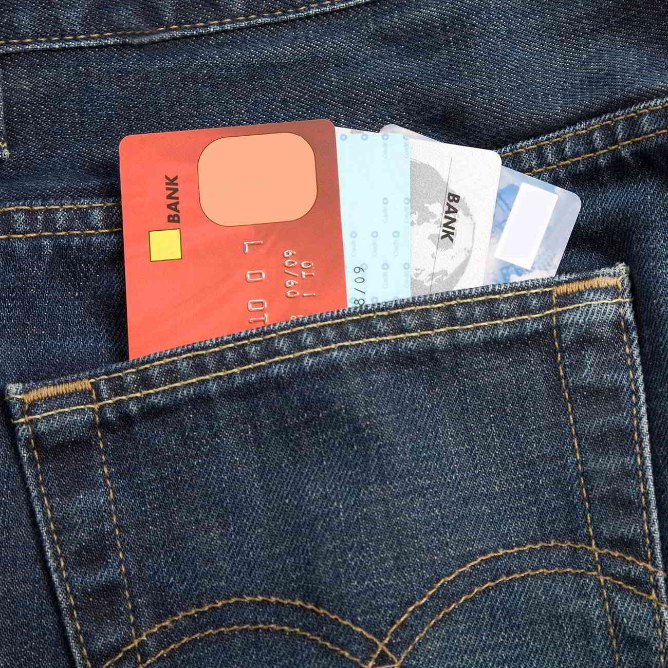 several credit cards in pocket