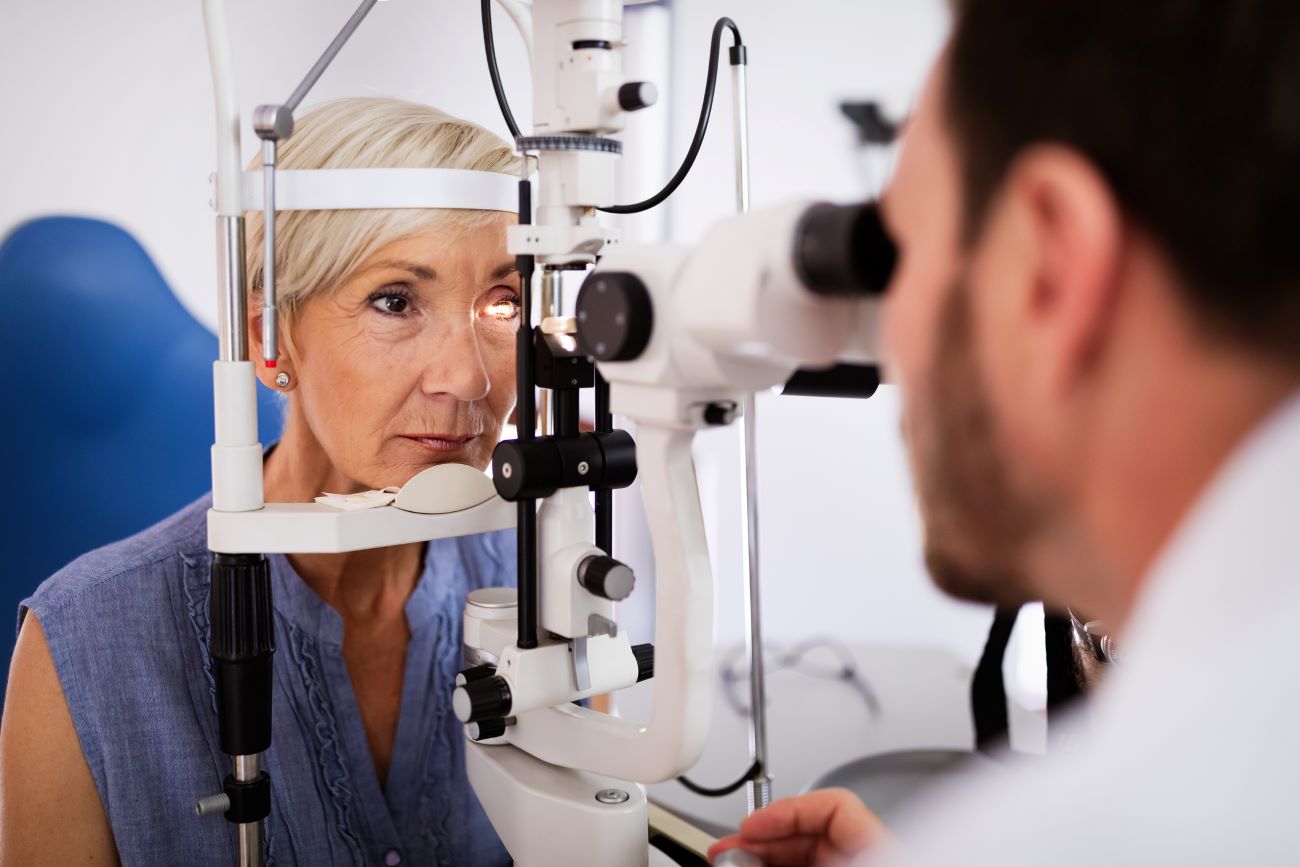 a woman gets an eye exam